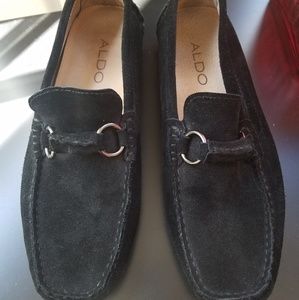 Mens ALDO suede moccasins. Black, size 9.5